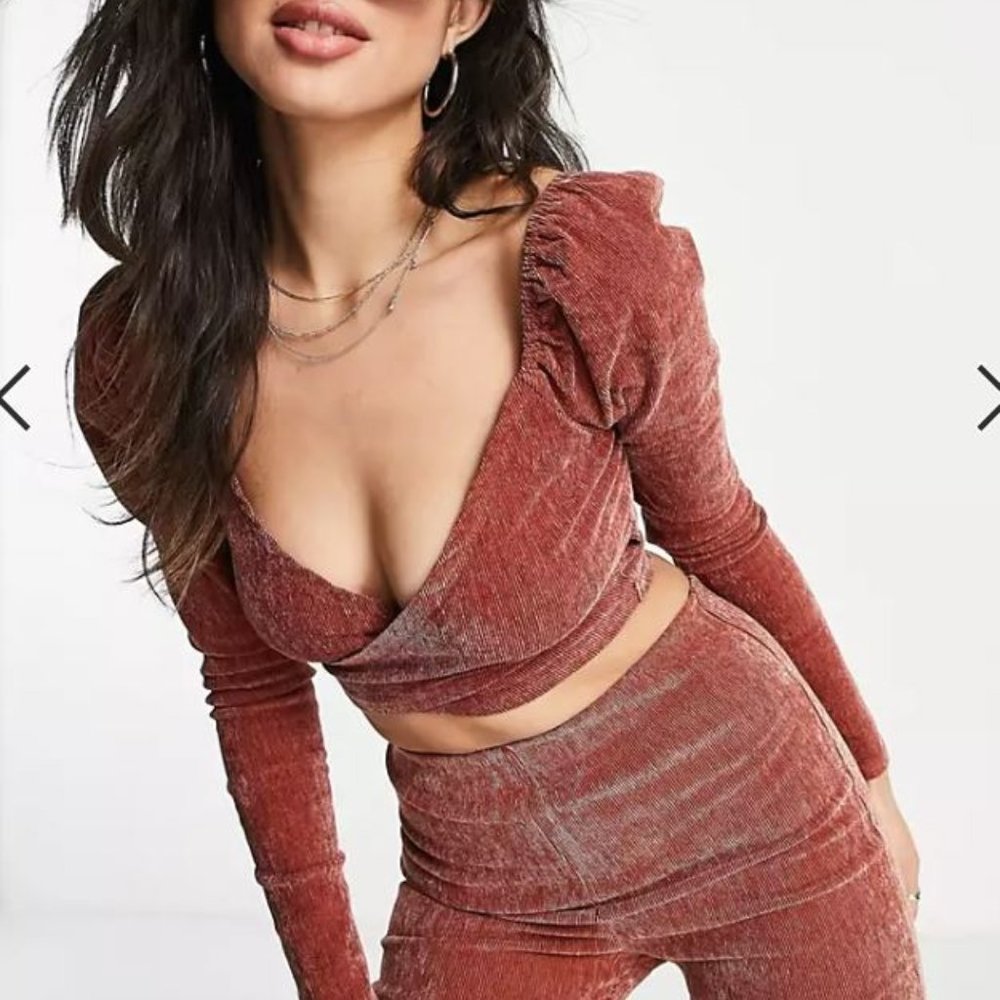 Emory Park baby cord crop blouse in rust S NWT